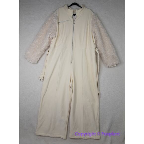 Eloquii Sherpa sleeve fleece line bottom zipped front wide leg jumpsuitm size 24 - Picture 3 of 16